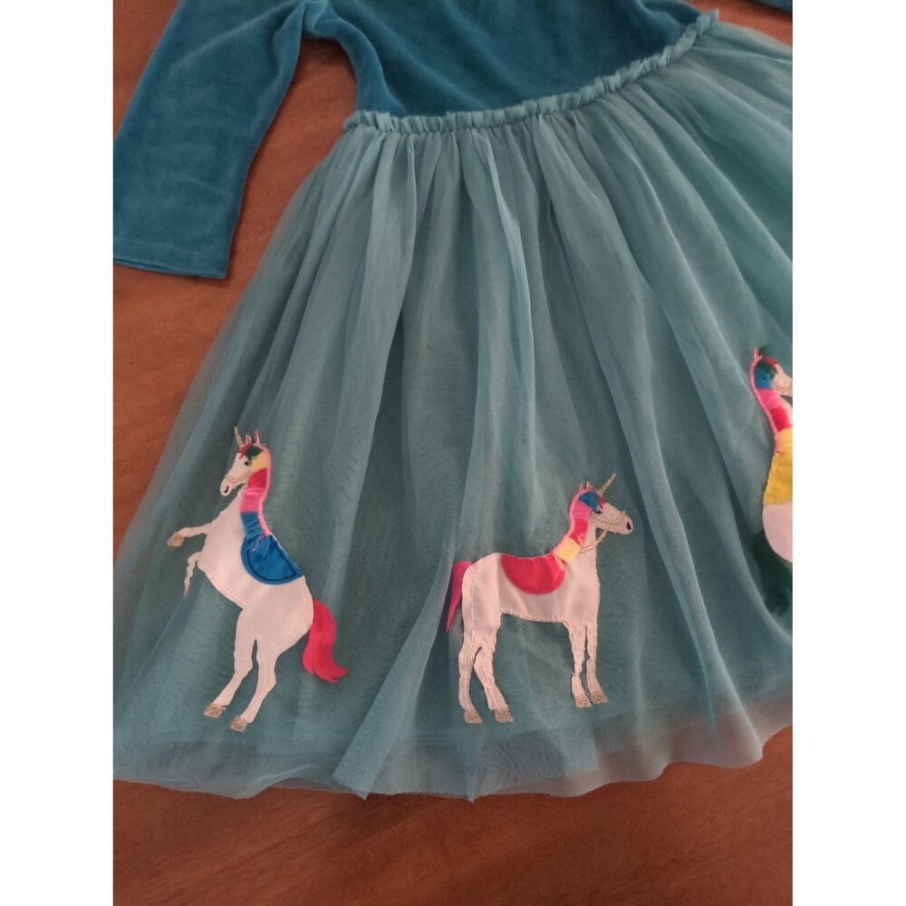 Mini Boden Girls Velvet Tulle Appliqué Dress  Unicon/Rainbow size 6/7 GUC - Picture 4 of 8